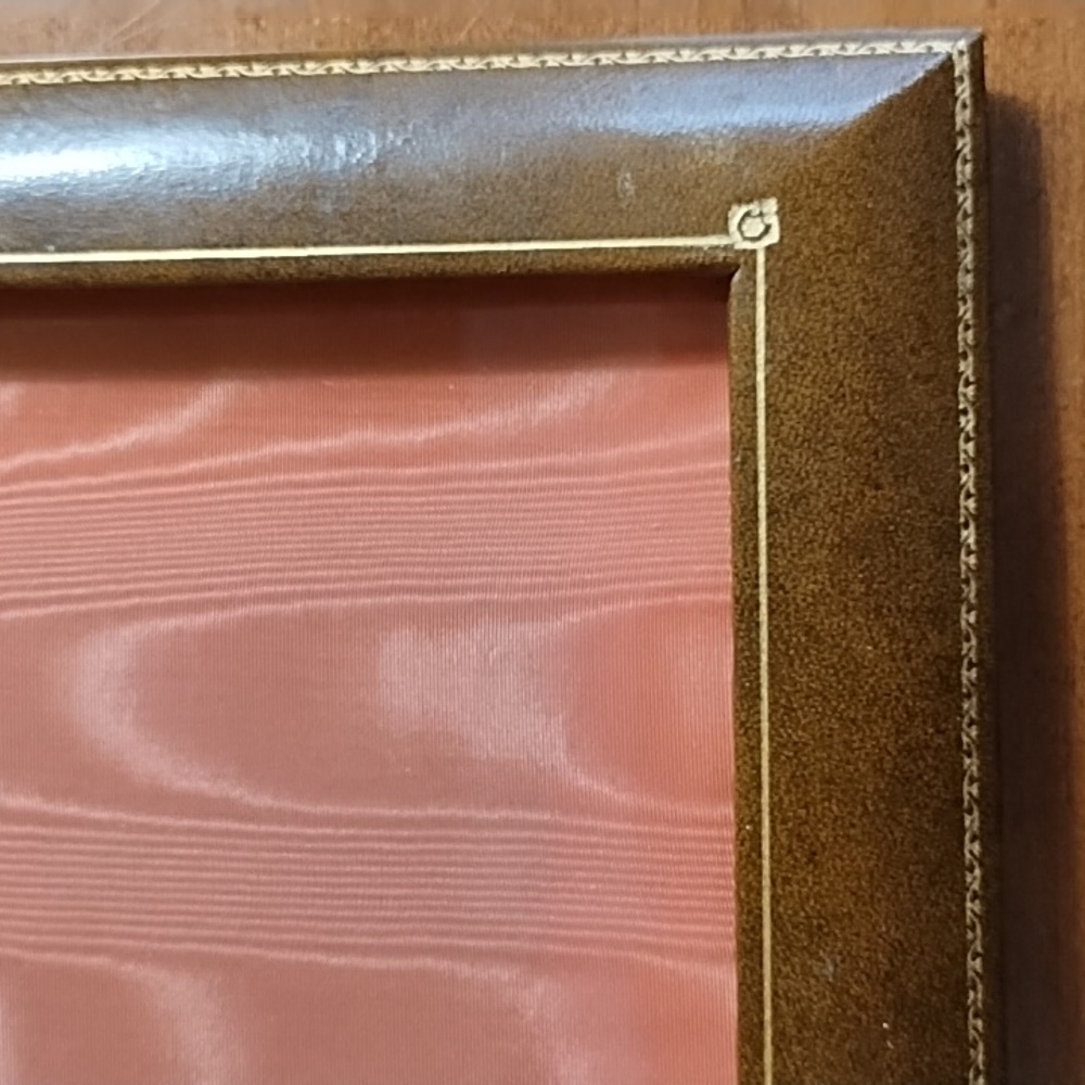 Vintage Leather Frame 8x10 Picture Brown Gold Embossing From Desk Blotter Set - Picture 2 of 10